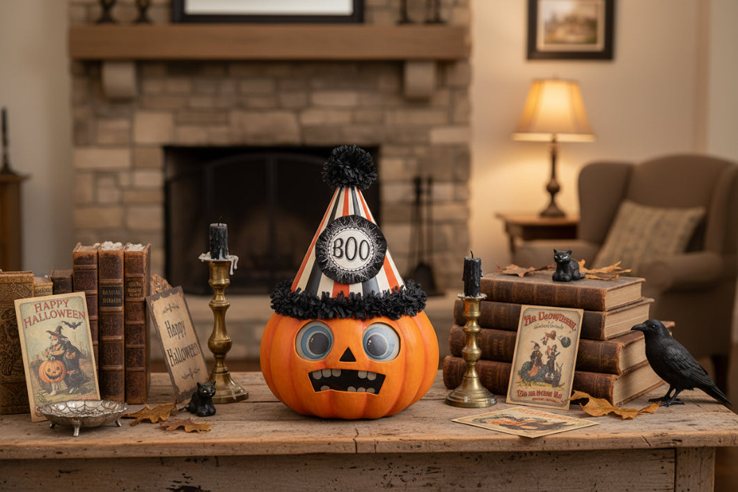 Bethany Lowe Halloween Boo Party Pumpkin TJ4307 - The Primitive Pineapple Collection