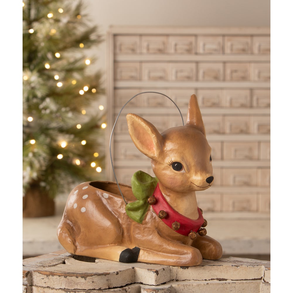 Bethany Lowe Christmas Jingle Bell Reindeer Bucket TJ4315 - The Primitive Pineapple Collection