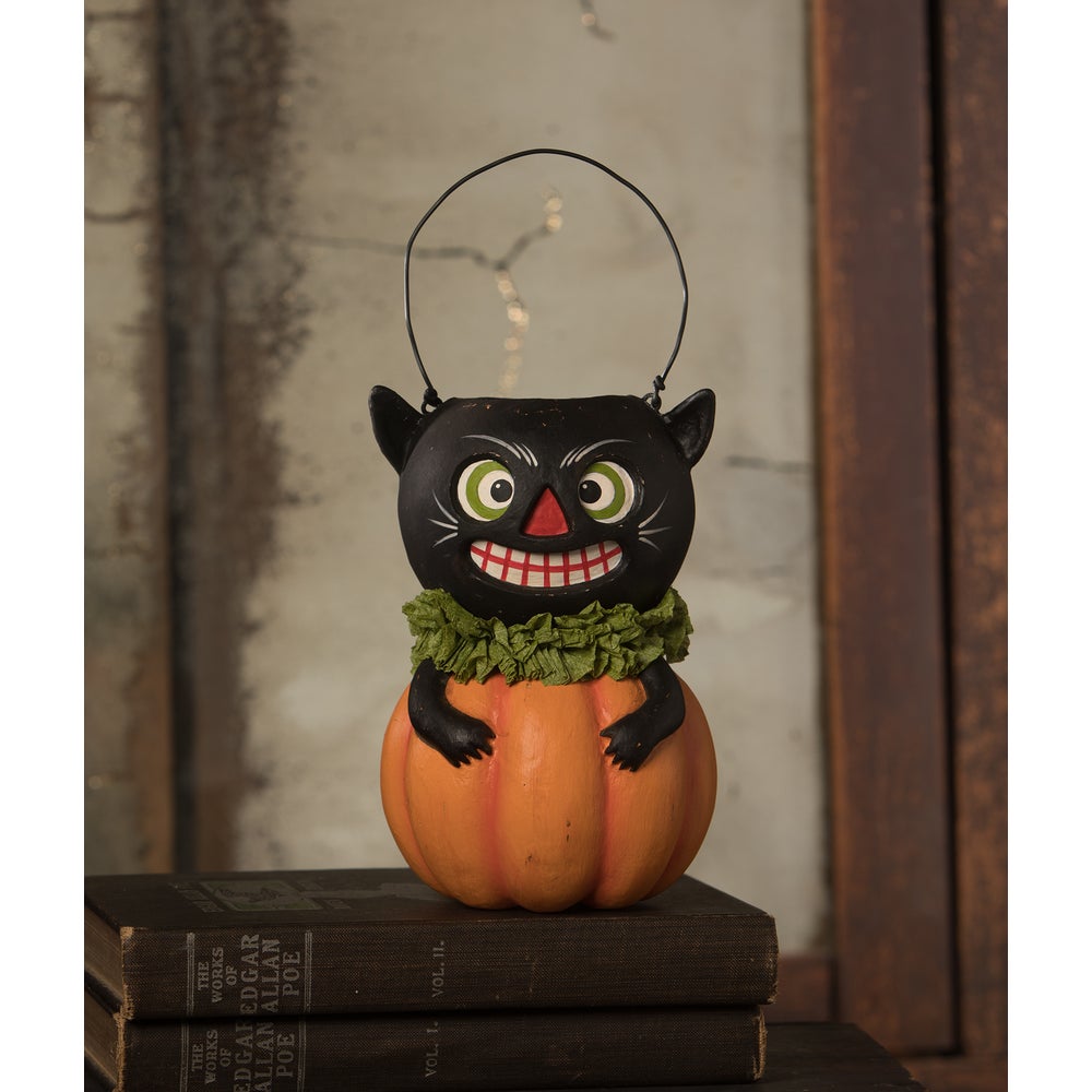 Bethany Lowe Halloween Vintage Black Cat in Pumpkin TL3359 - The Primitive Pineapple Collection