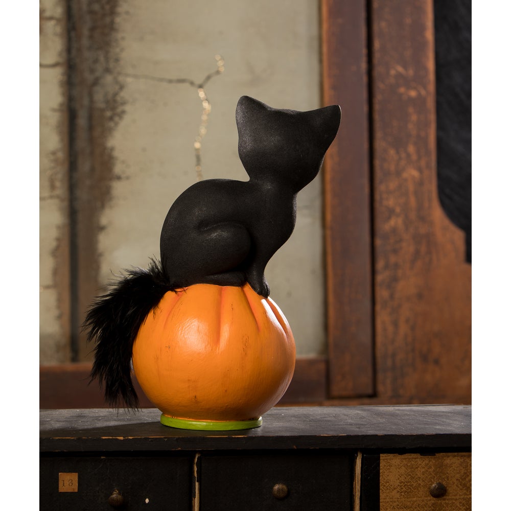Bethany Lowe Halloween Vintage Seated Cat on Pumpkin TL3361 - The Primitive Pineapple Collection