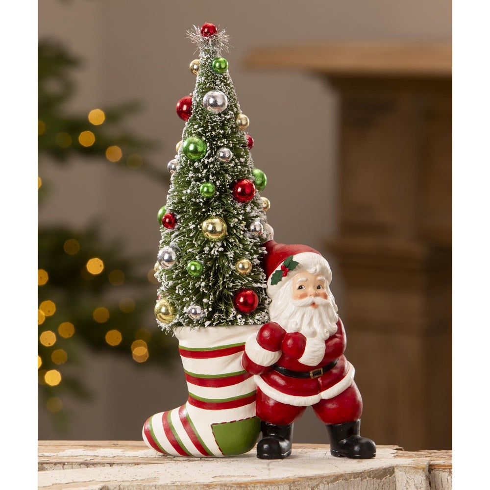 Bethany Lowe Christmas Retro Santa Pulling Stocking TL3367