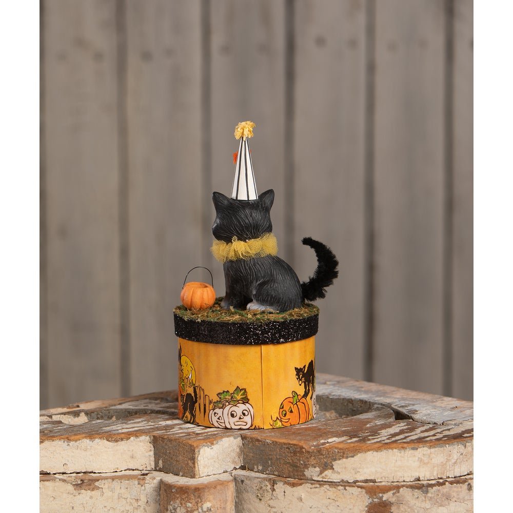 Bethany Lowe Halloween Cecil Cat On Box TL4355 - The Primitive Pineapple Collection