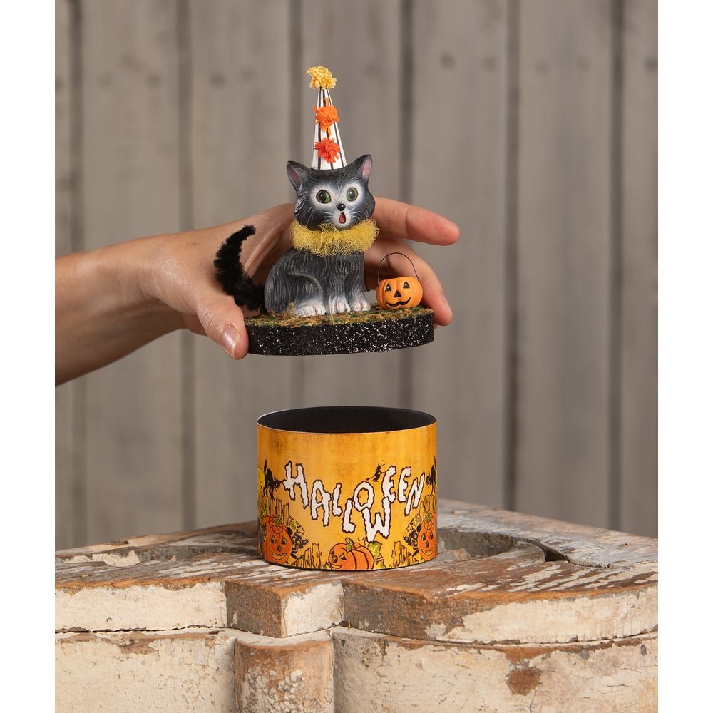 Bethany Lowe Halloween Cecil Cat On Box TL4355 - The Primitive Pineapple Collection