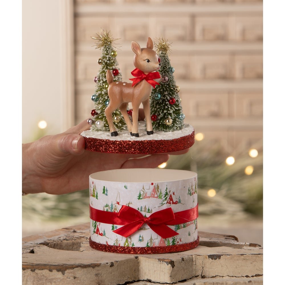 Bethany Lowe Christmas Retro Ruby Reindeer on Box TL4379 - The Primitive Pineapple Collection