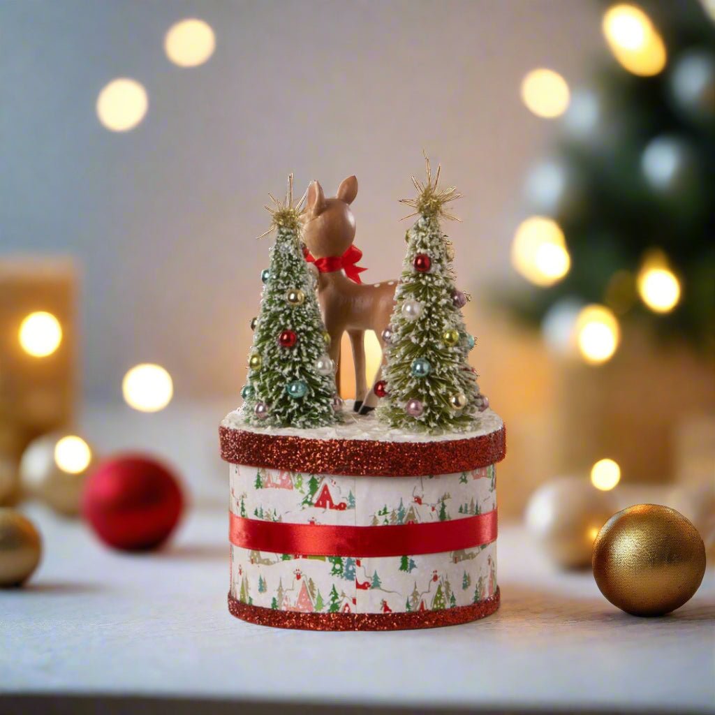 Bethany Lowe Christmas Retro Ruby Reindeer on Box TL4379 - The Primitive Pineapple Collection