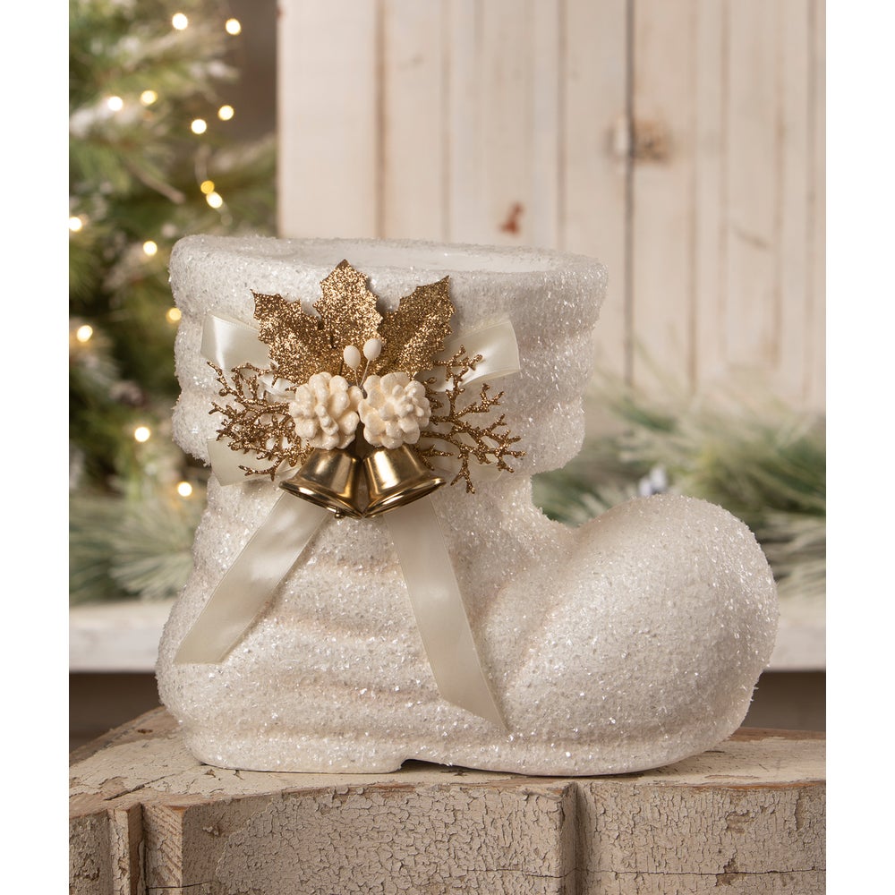 Bethany Lowe Christmas Winter White Santa Boot TL4384 - The Primitive Pineapple Collection
