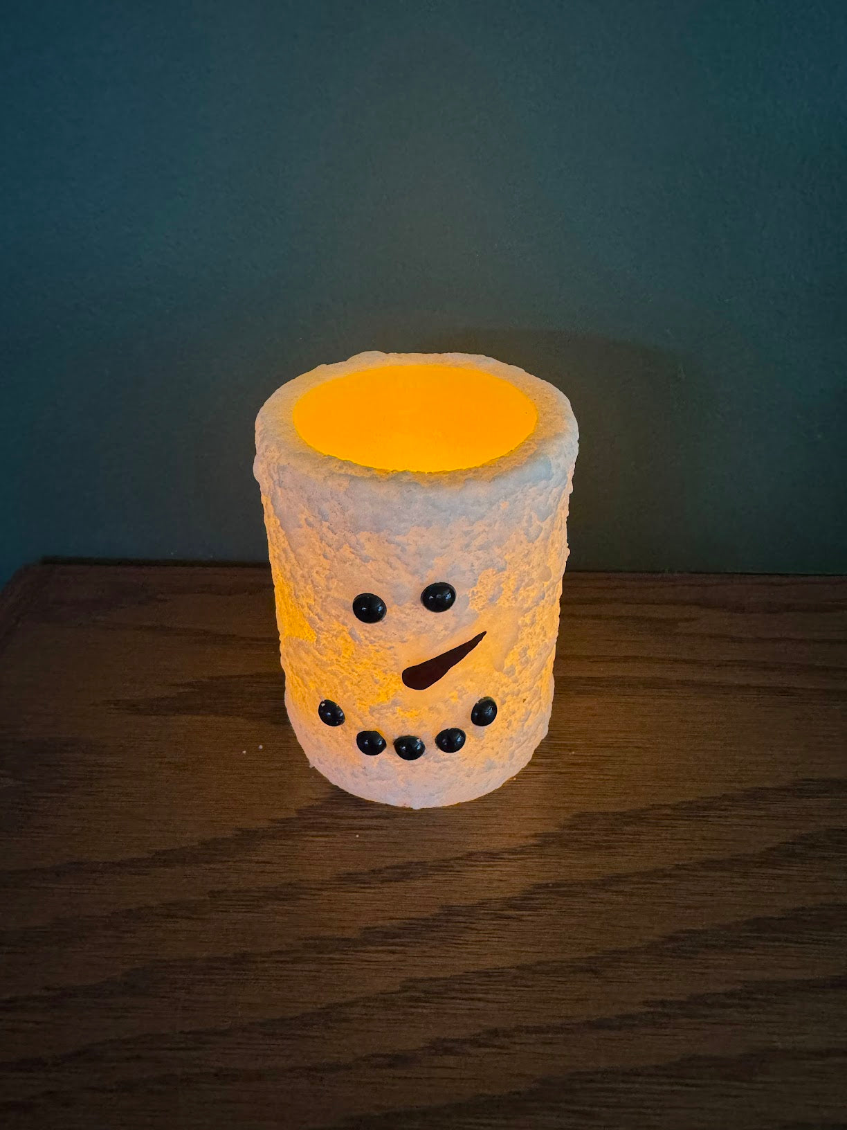 Christmas Short White Snowman LED Pillar with Timer Candle