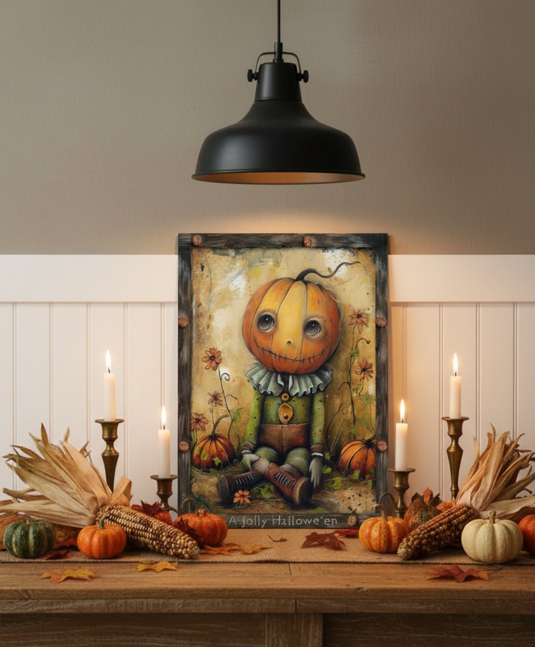 Primitive A Jolly Halloween Pumpkin Man 12x8 Metal Sign - The Primitive Pineapple Collection