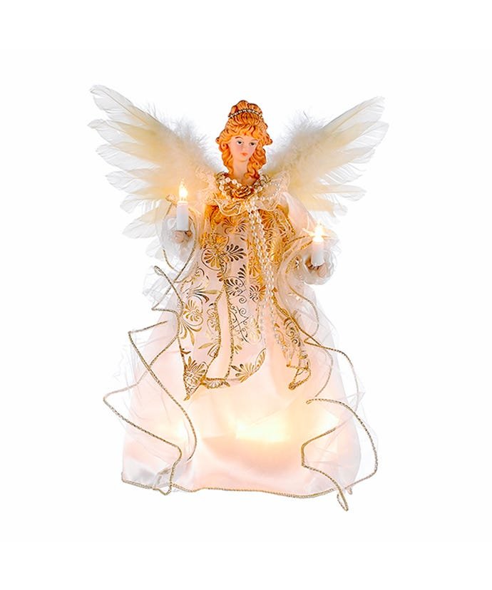 Christmas Vintage Look 12" UL 10 - Light Ivory and Gold Angel Treetop - The Primitive Pineapple Collection