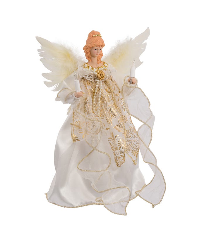Christmas Vintage Look 12" UL 10 - Light Ivory and Gold Angel Treetop - The Primitive Pineapple Collection