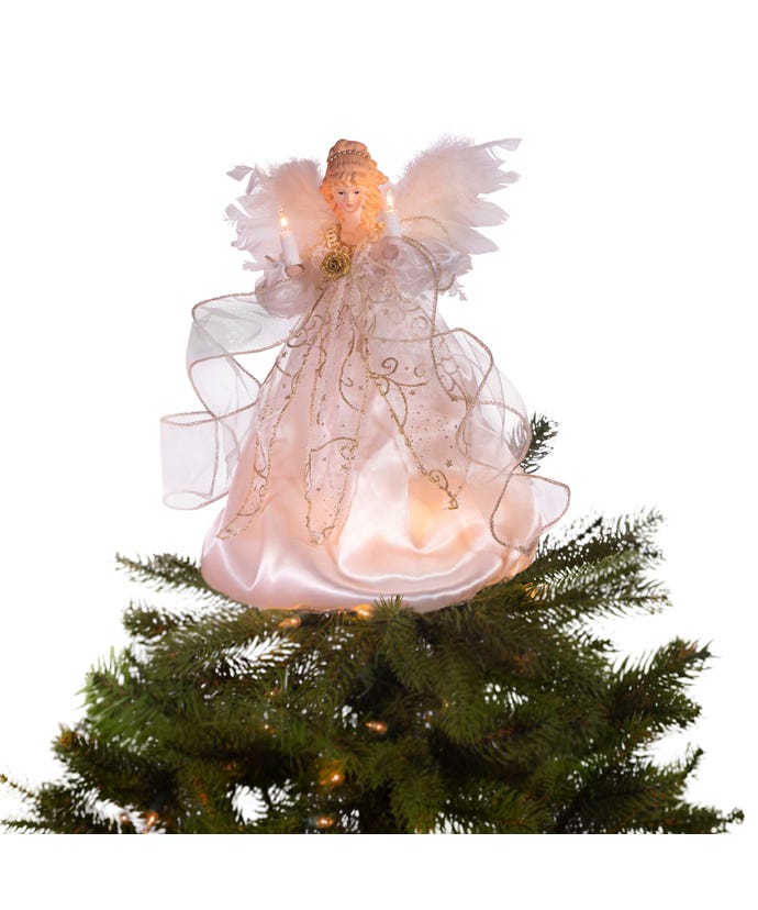Christmas Vintage Look 12" UL 10 - Light Ivory and Gold Angel Treetop - The Primitive Pineapple Collection