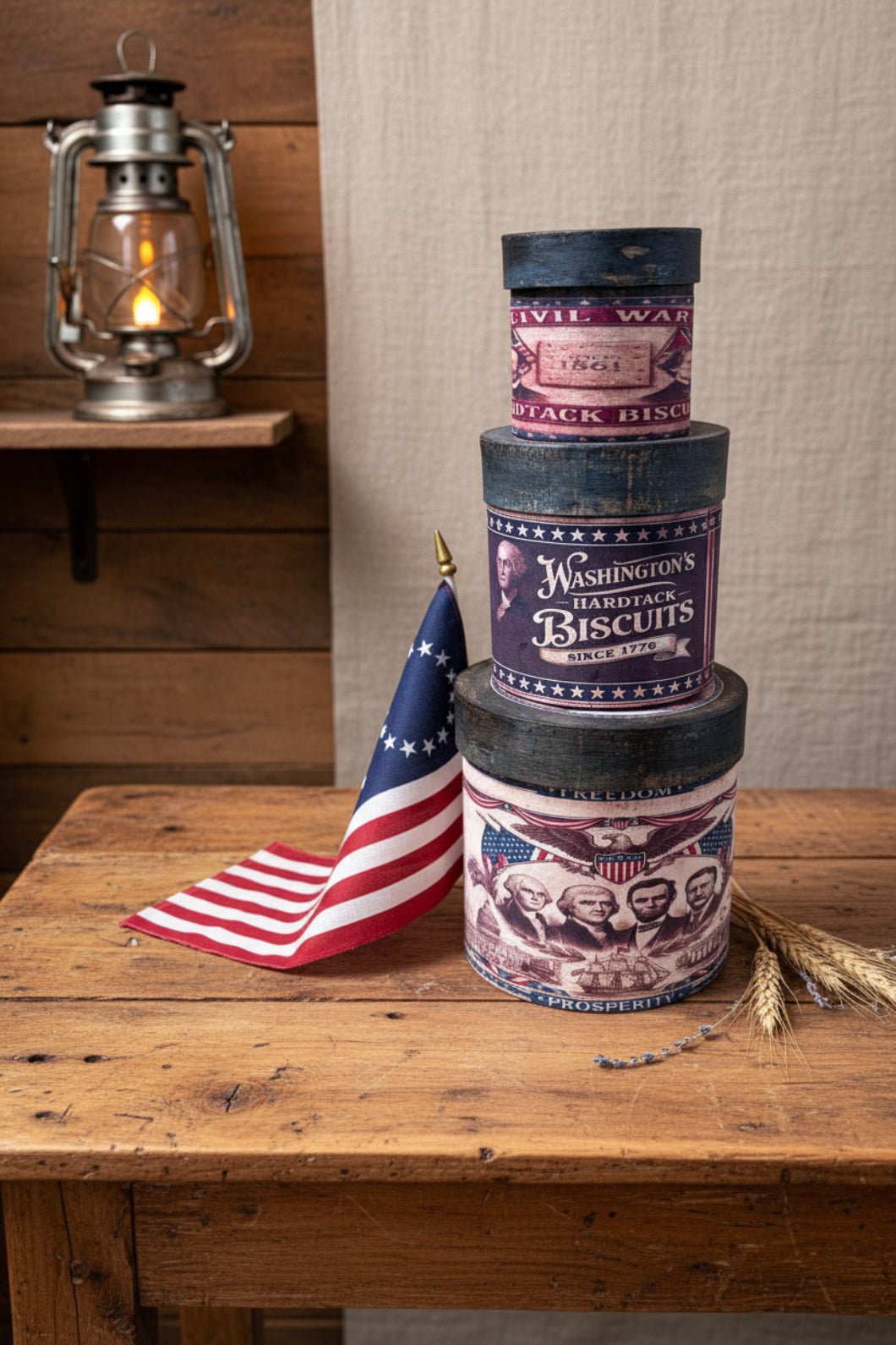 Primitive USA Patriotic Three Stack Round Box Set - The Primitive Pineapple Collection