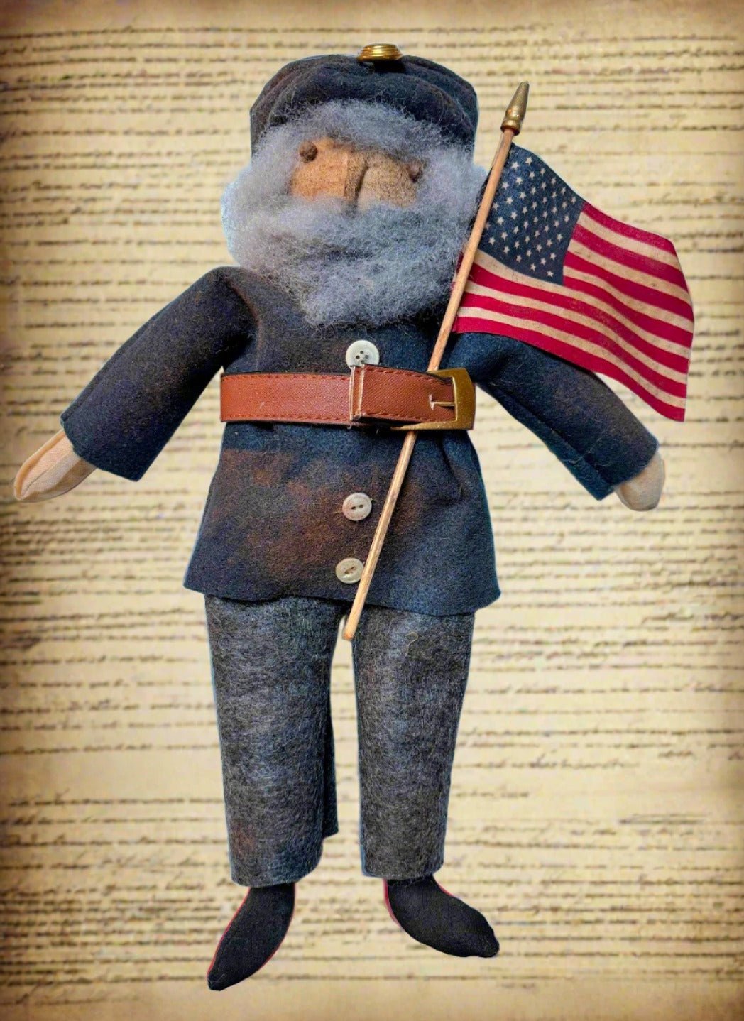 Primitive Farmhouse Handcrafted Civil War Soldier USA Flag Rag Doll 18" - The Primitive Pineapple Collection