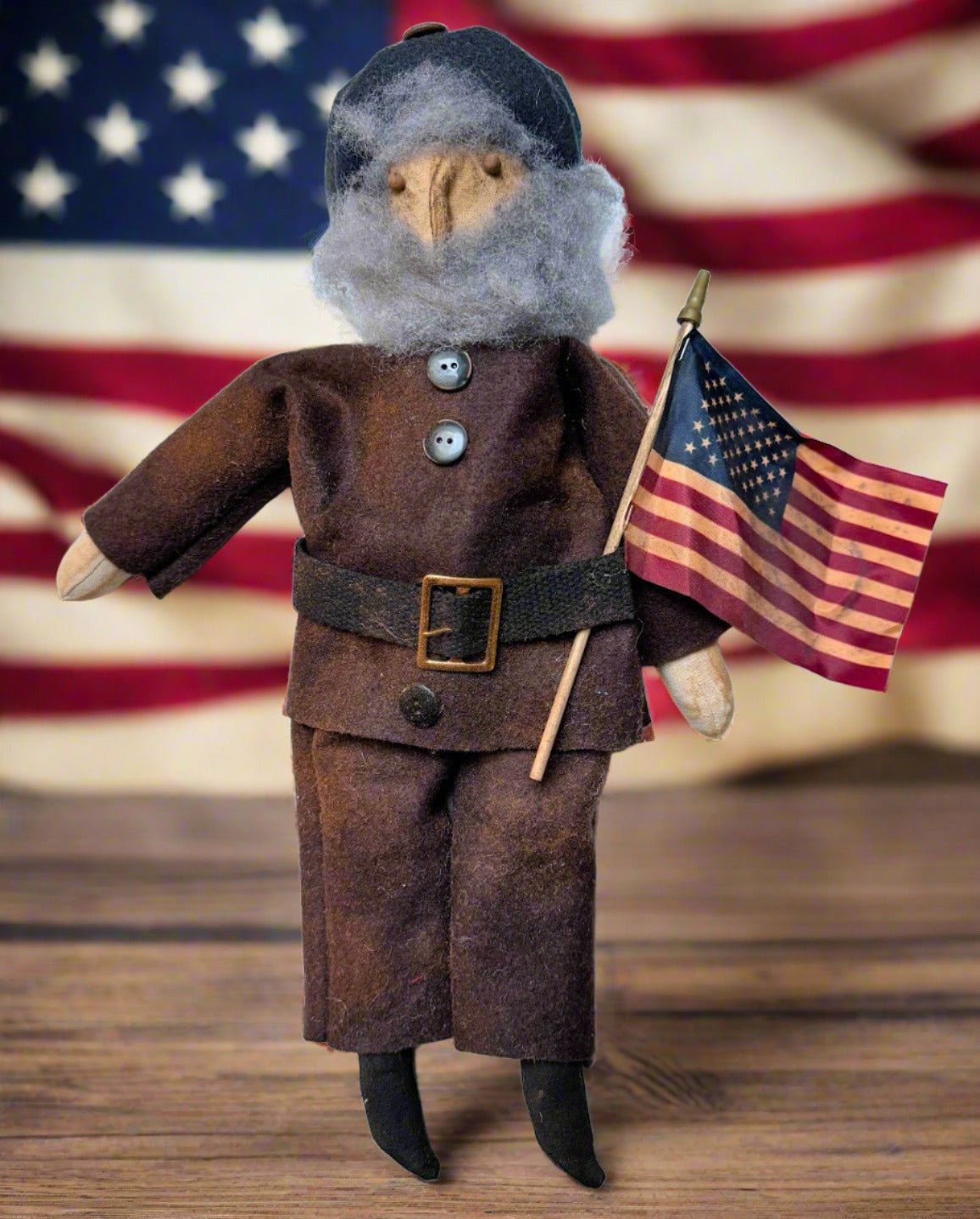 Primitive Farmhouse Handcrafted Civil War Soldier USA Flag Rag Doll 18" - The Primitive Pineapple Collection
