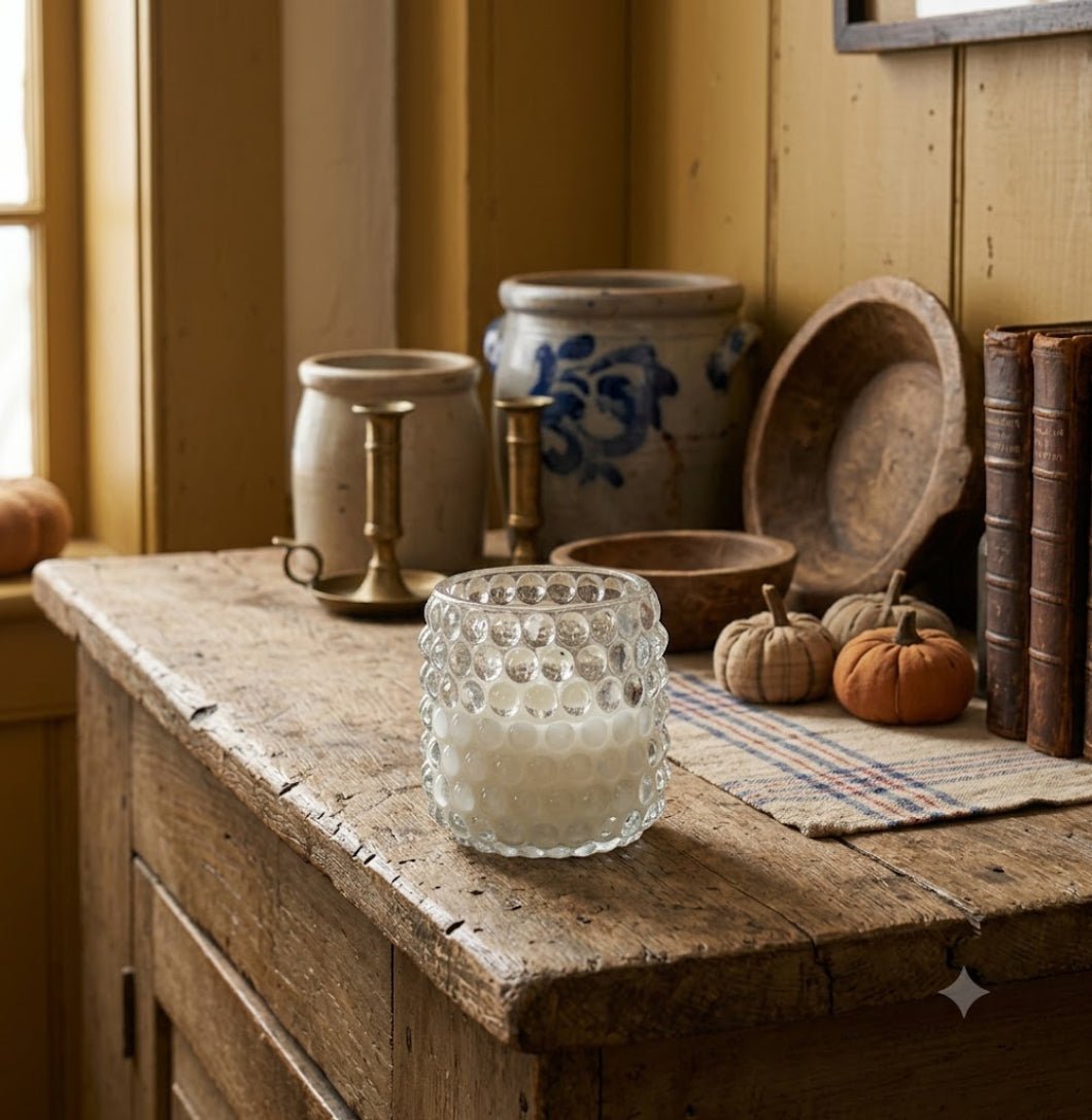 Primitive Ragon House 3.5" Hobnail Glass 3D Flame Battery Candle 6hr Timer - The Primitive Pineapple Collection