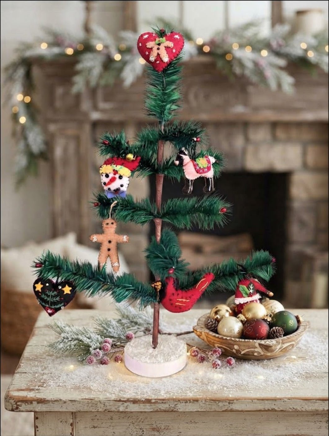 Primitive Christmas German Style Goose Feather Tree w/ Red Berries 15" - The Primitive Pineapple Collection