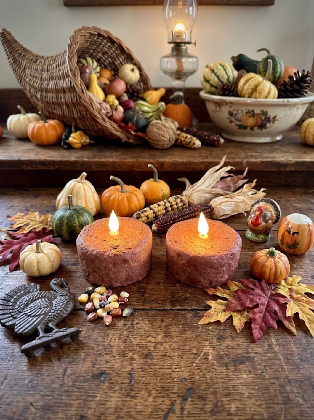 Halloween/ Fall 2 pc Orange Cake LED Tea Lights with Timer - The Primitive Pineapple Collection