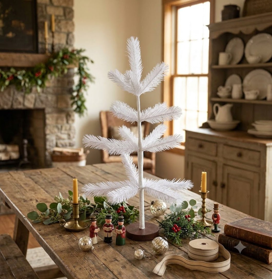 24" White Primitive Farmhouse Feather Tree - Tabletop Holiday Decor - The Primitive Pineapple Collection