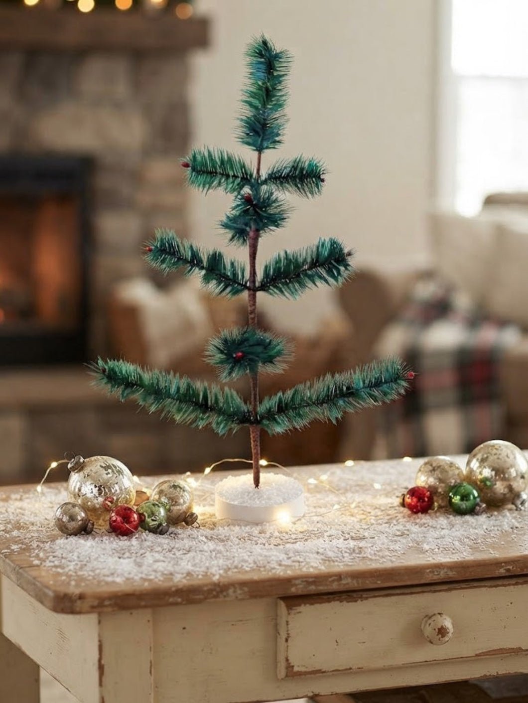 Primitive Christmas German Style Goose Feather Tree w/ Red Berries 15" - The Primitive Pineapple Collection