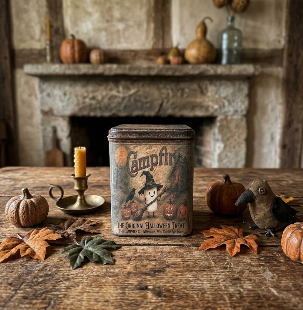Halloween Campfire Ghost Boy Tin – Primitive Handcrafted 5" | Made in USA - The Primitive Pineapple Collection