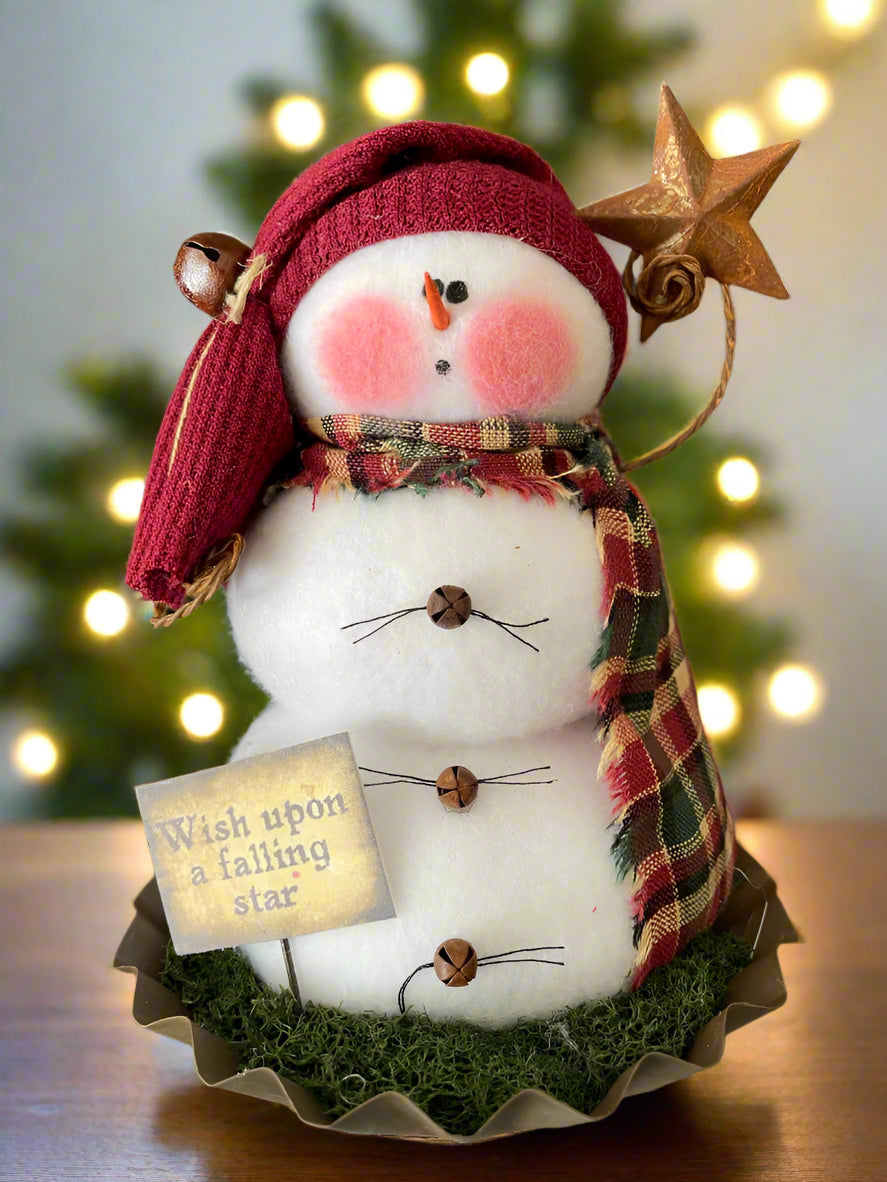 Primitive Christmas Handcrafted Wish upon a Star Snowman in Pan 6" - The Primitive Pineapple Collection