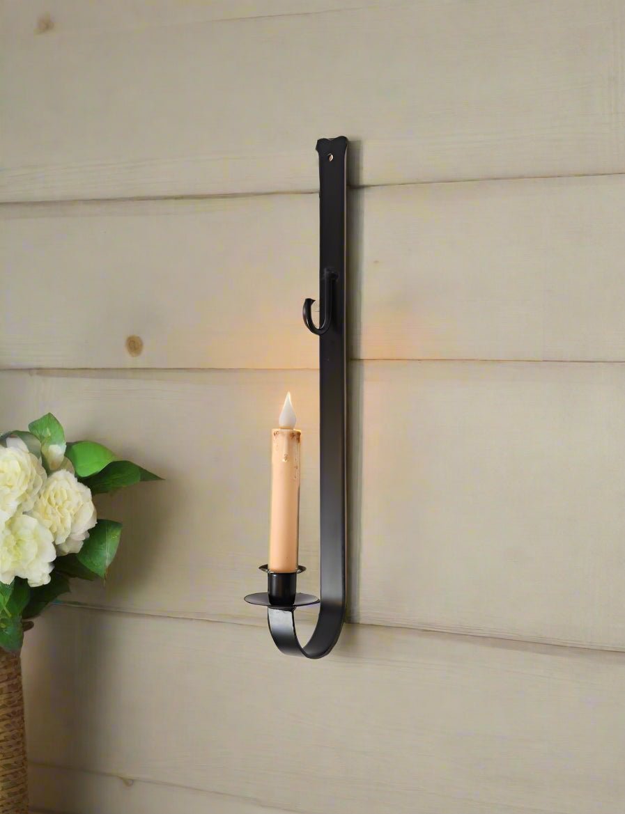 Primitive Colonial Hand Forged Iron Wall Mount Wreath & Taper Holder 19" - The Primitive Pineapple Collection