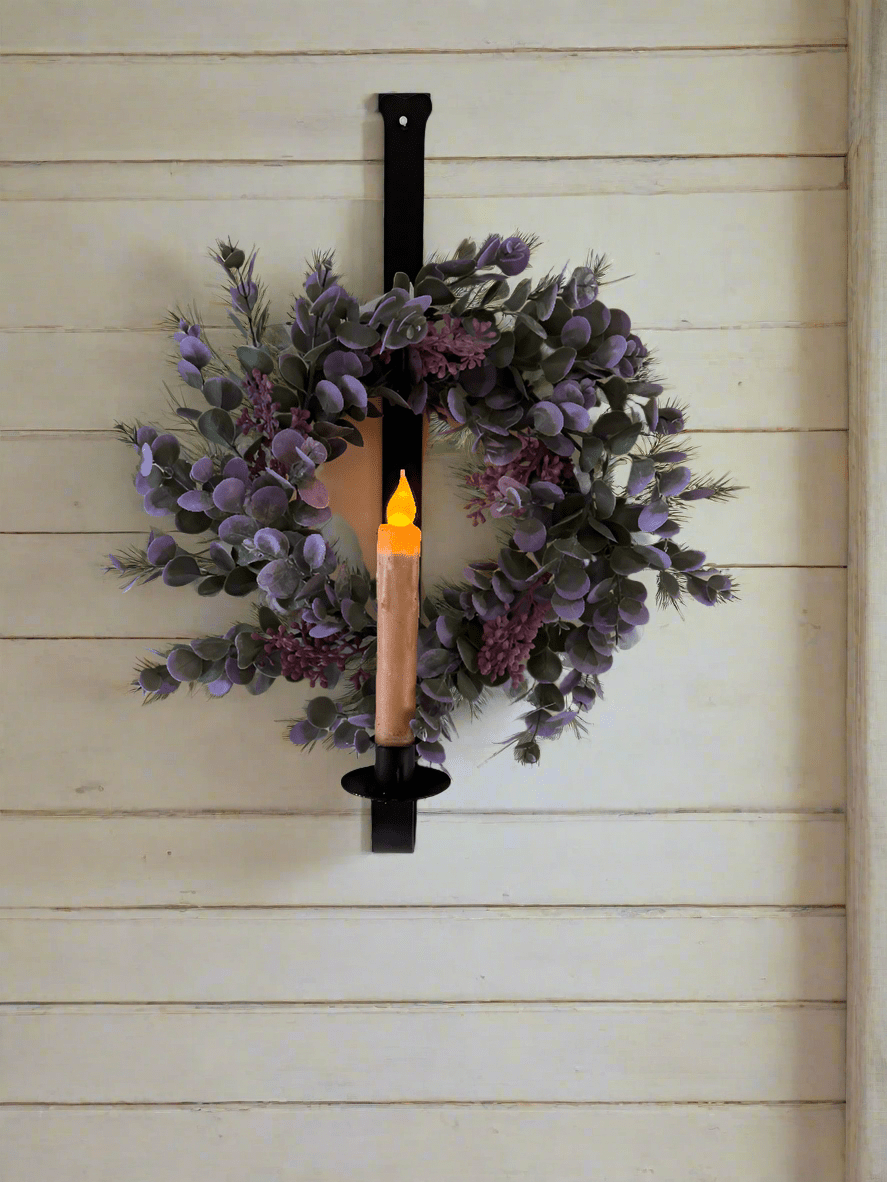 Primitive Colonial Hand Forged Iron Wall Mount Wreath & Taper Holder 19" - The Primitive Pineapple Collection