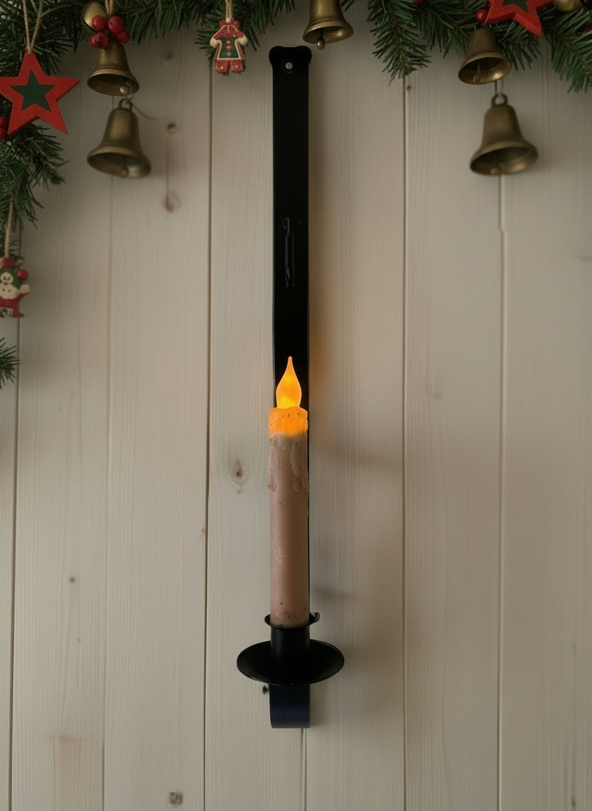 Primitive Colonial Hand Forged Iron Wall Mount Wreath & Taper Holder 19" - The Primitive Pineapple Collection