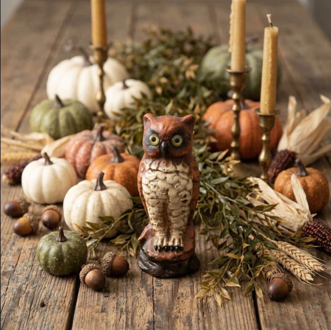 Fall Ragon House Collectable 6” Vintage Owl Centerpiece Figurine - The Primitive Pineapple Collection