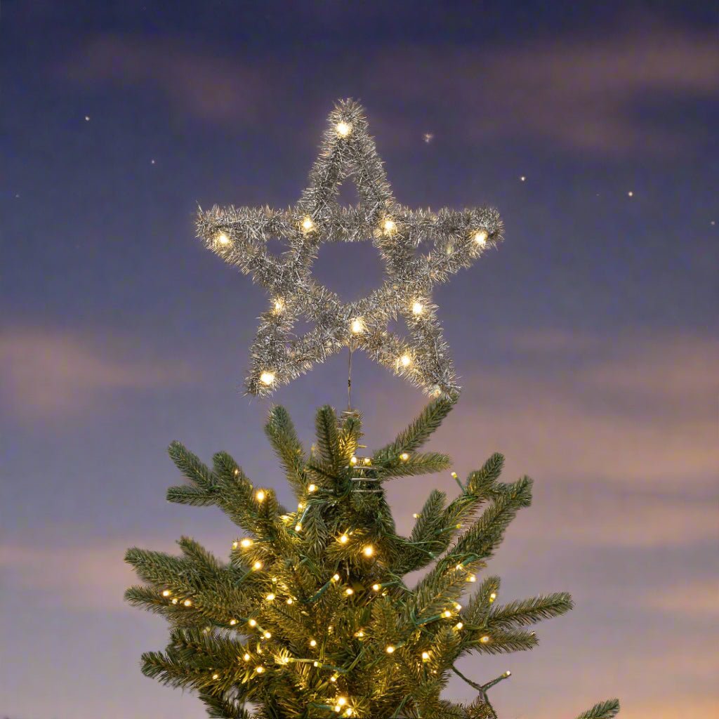 Ragon House Christmas 12"Lighted Silver Tinsel Tree Topper - The Primitive Pineapple Collection
