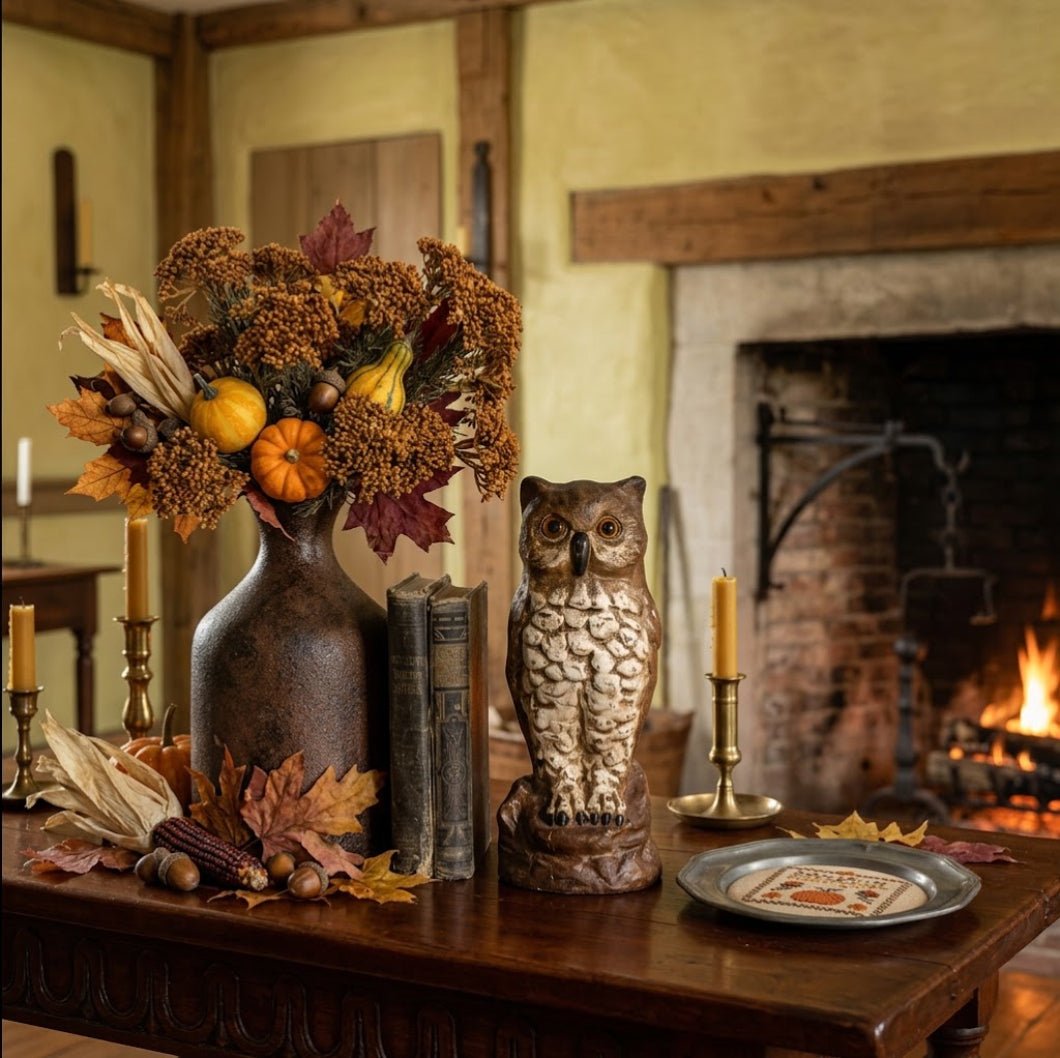 Ragon House 10.25" Vintage Brown Owl Figurine – Fall & Halloween Centerpiece - The Primitive Pineapple Collection