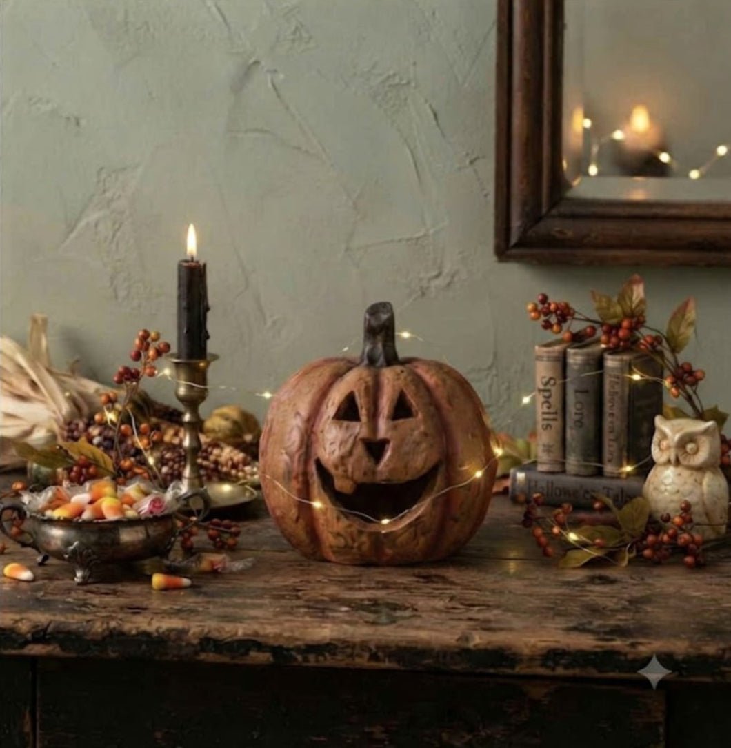 Ragon House Mache 5.5" Orange Big Mouth Pumpkin Jack O Lantern Halloween - The Primitive Pineapple Collection