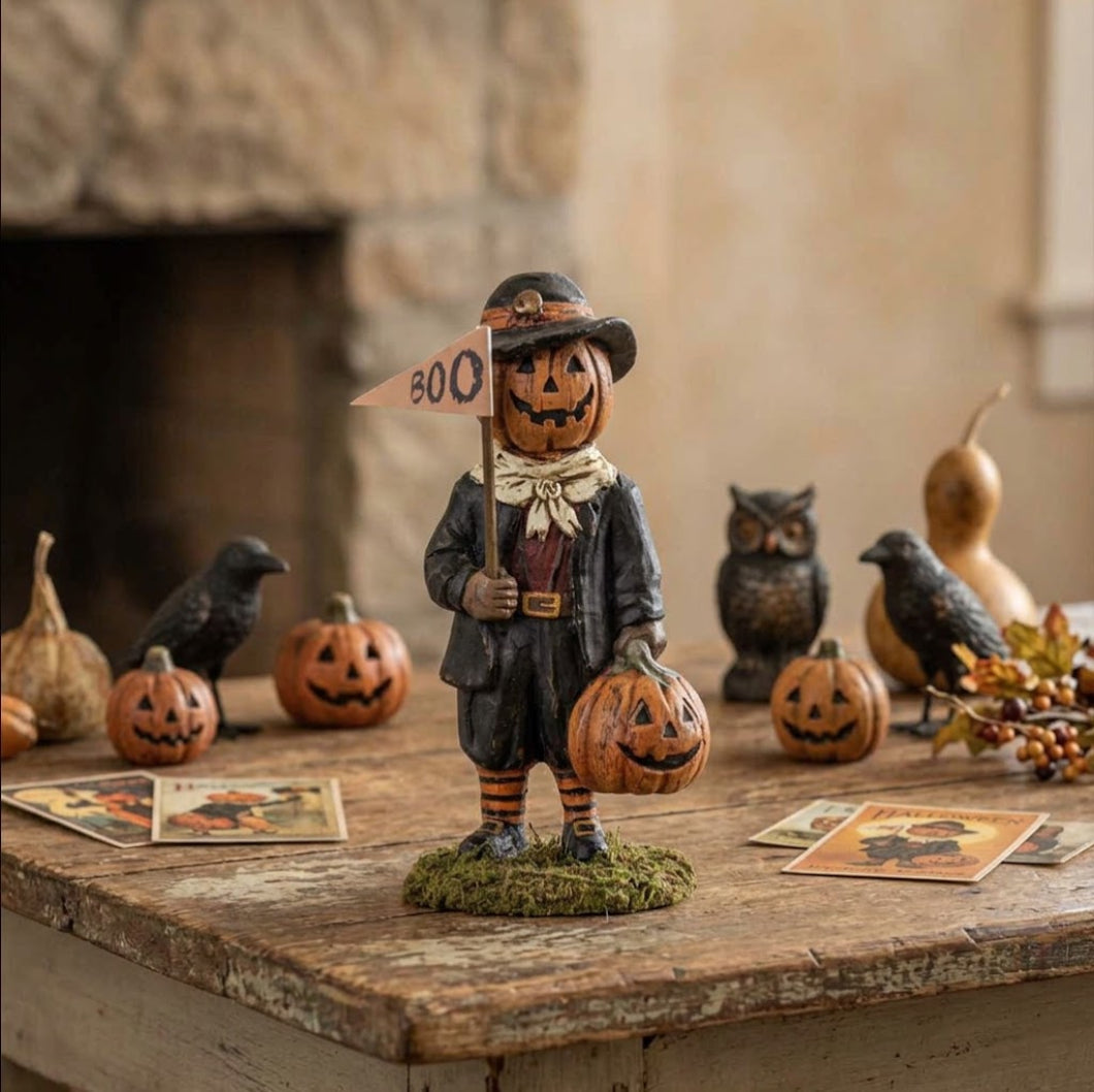 Ragon House Halloween Vintage Look 9" Pumpkin Boy w/ JOL