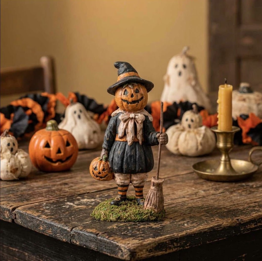 Ragon House Halloween Vintage Look 8.5" Pumpkin Girl w/ JOL - The Primitive Pineapple Collection