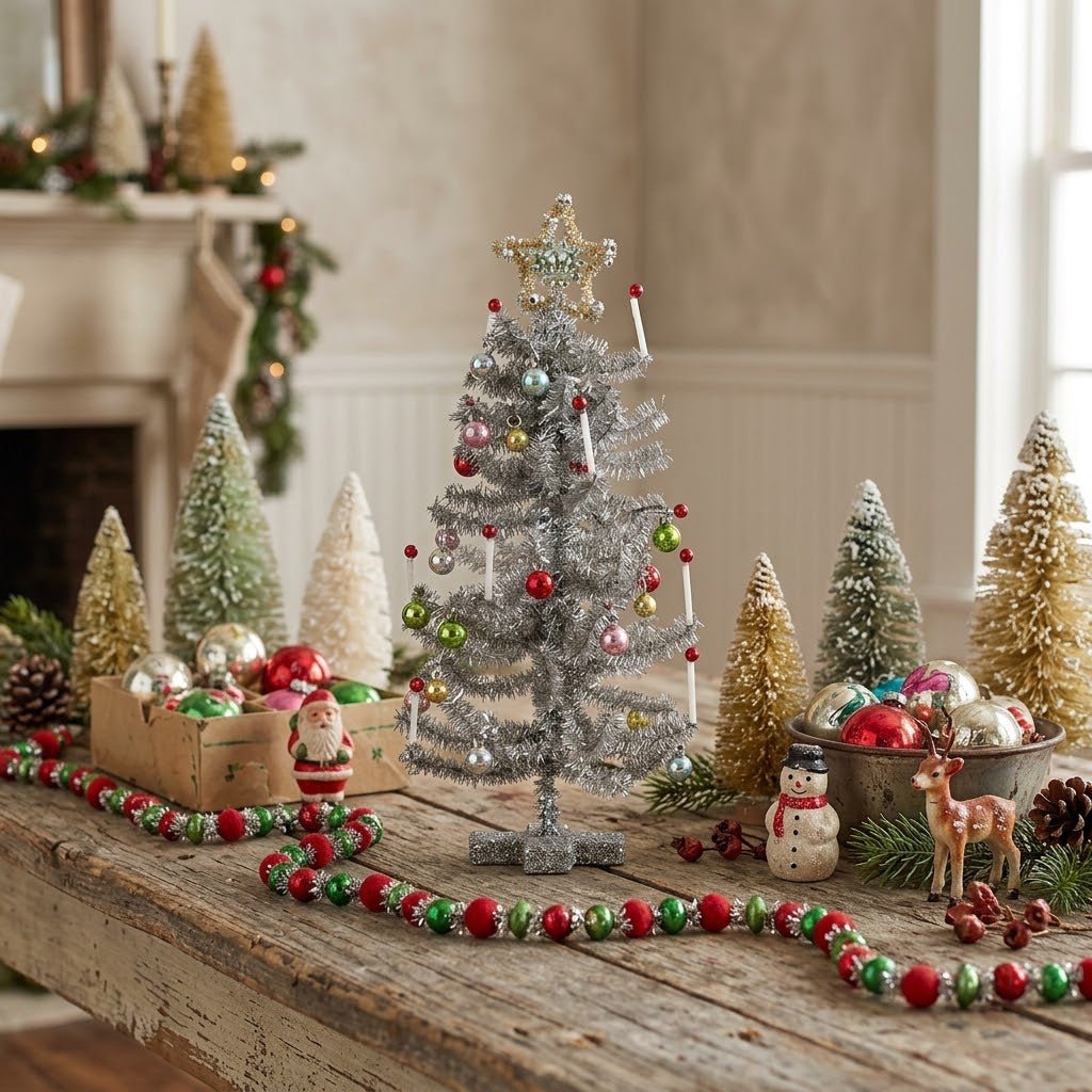 Ragon House 11" Decorated Silver Tinsel Christmas Tree - The Primitive Pineapple Collection