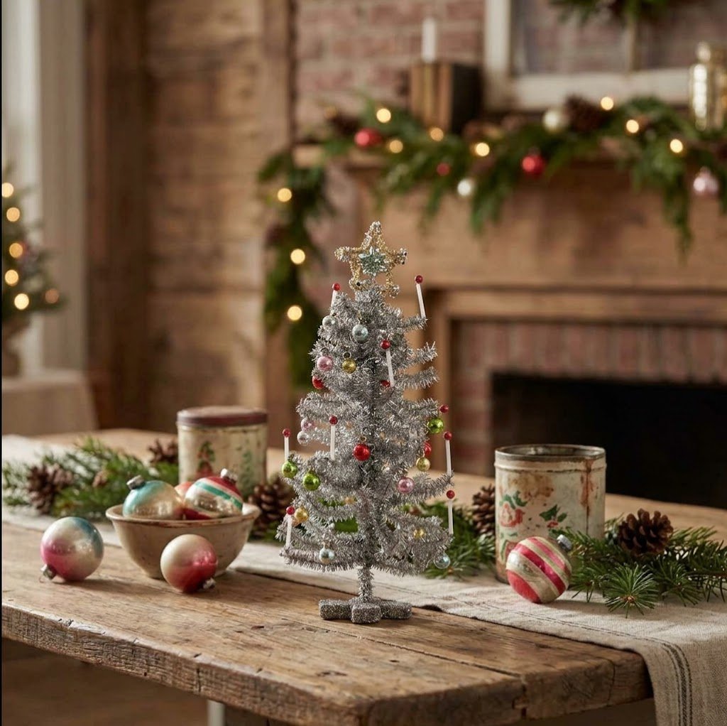 Ragon House 11" Decorated Silver Tinsel Christmas Tree - The Primitive Pineapple Collection