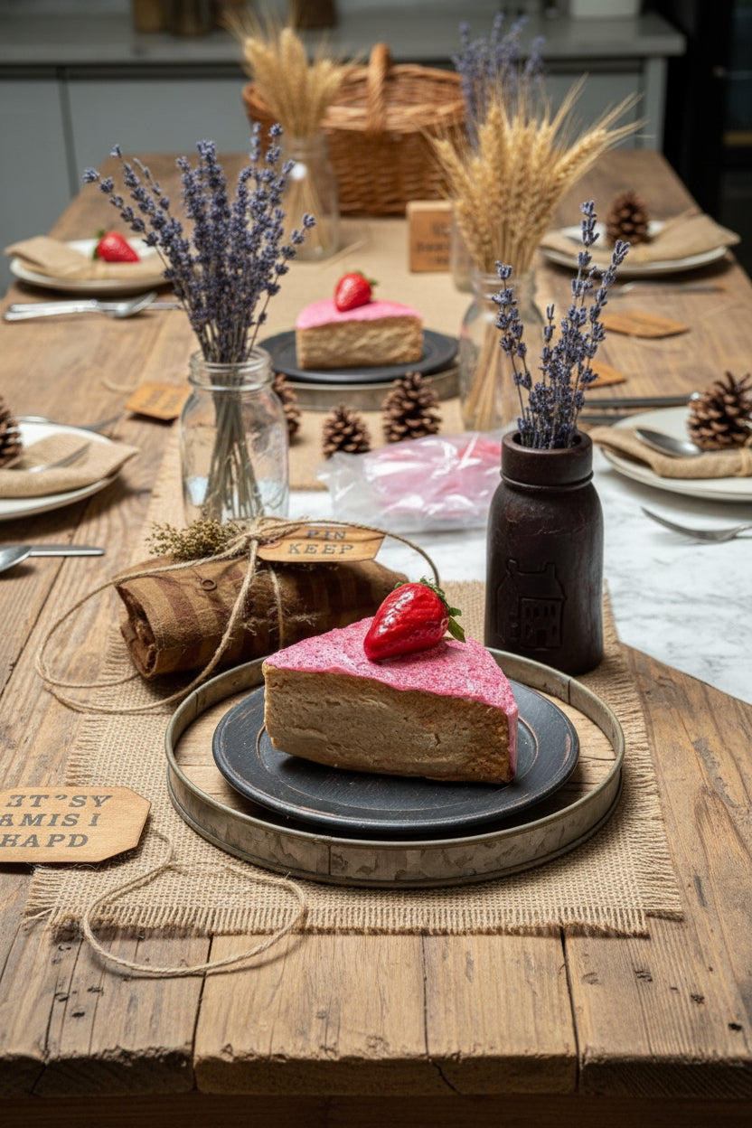 Handcrafted USA Primitive Colonial Yellow Cake Slice w/ Strawberry Frosting - The Primitive Pineapple Collection