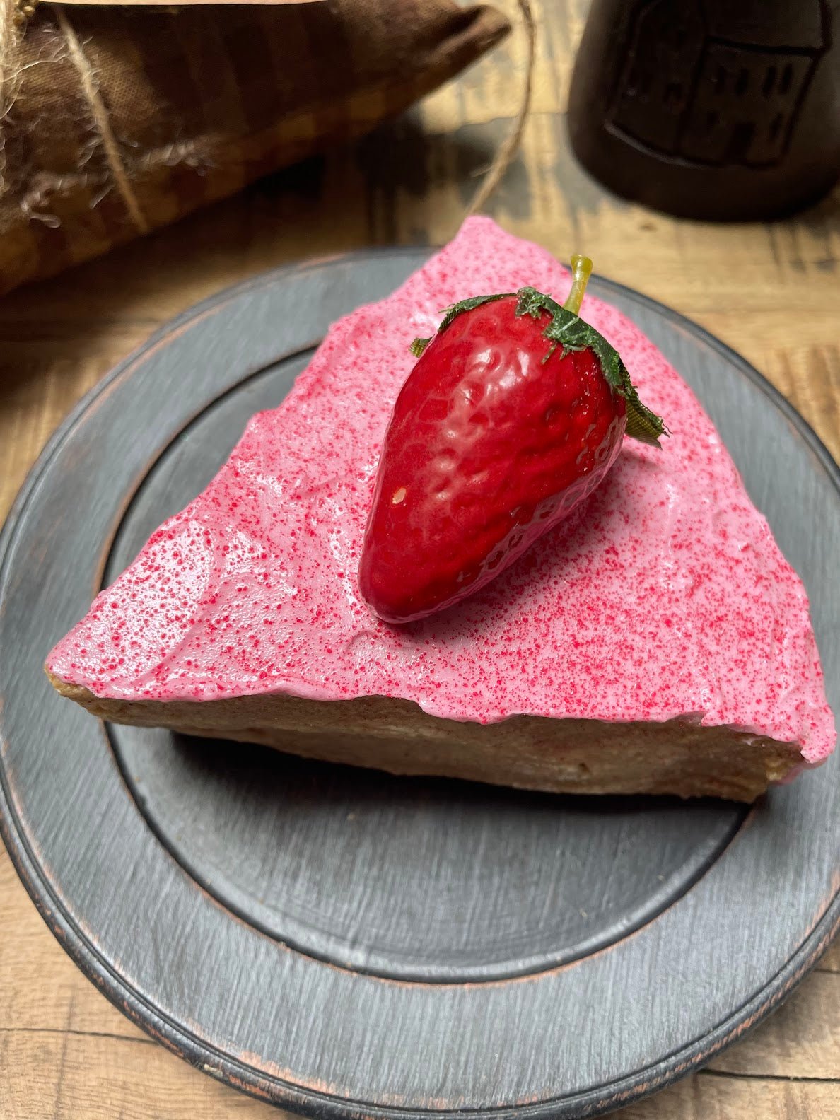 Handcrafted USA Primitive Colonial Yellow Cake Slice w/ Strawberry Frosting - The Primitive Pineapple Collection