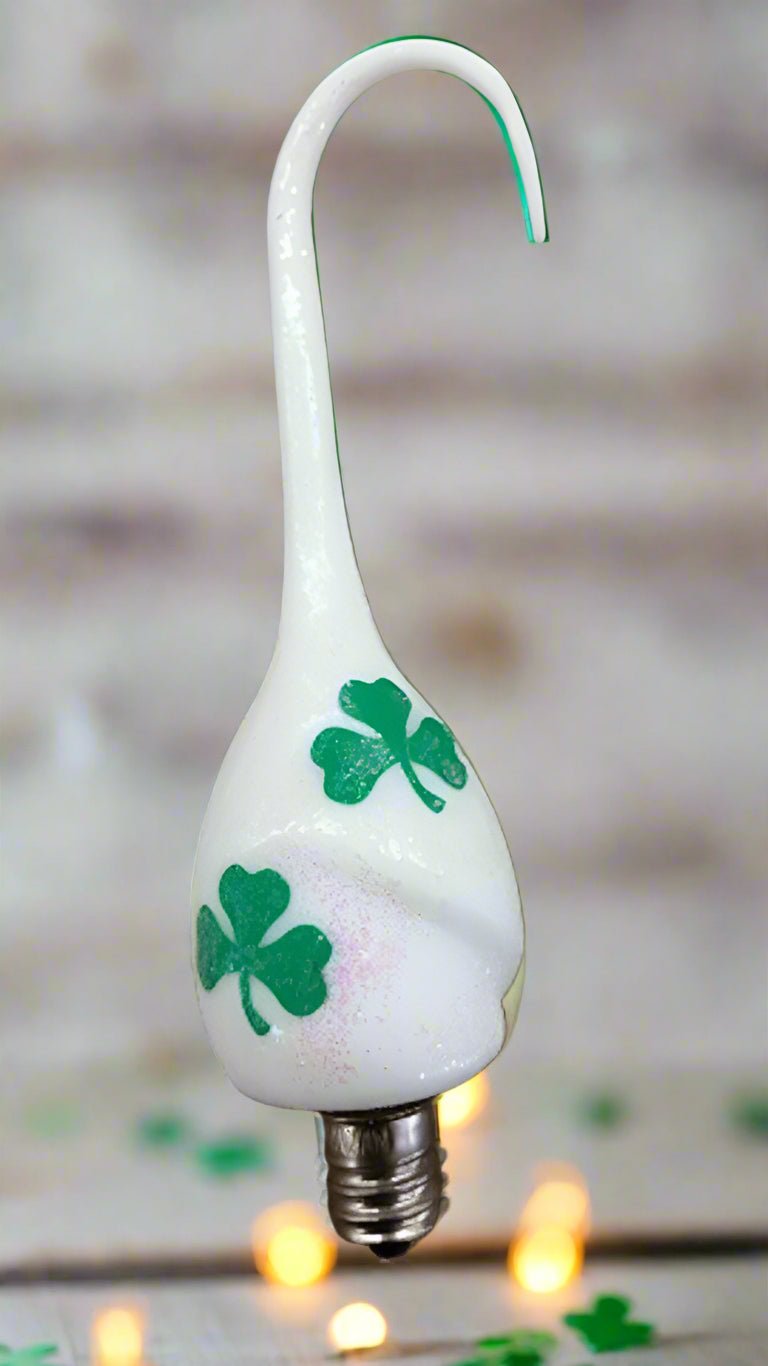 Primitive Farmhouse Hand - dipped White St Patricks Day Irish Shamrock Bulb Reusable - The Primitive Pineapple Collection