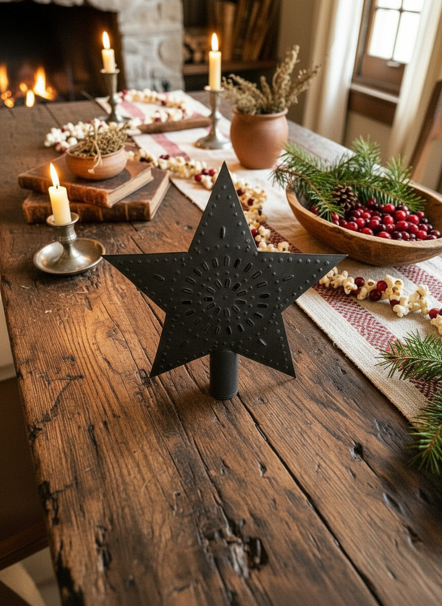Primitive Rustic 8" Punched Tin Christmas Tree Star - The Primitive Pineapple Collection