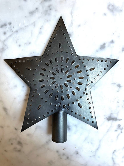 Primitive Rustic 8&quot; Punched Tin Christmas Tree Star - The Primitive Pineapple Collection
