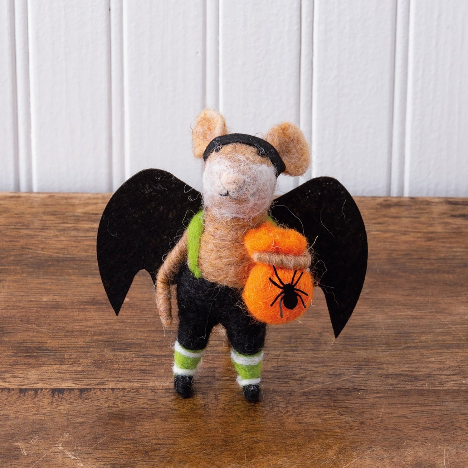 Primitive/Country Halloween Felt Bat Mouse w/ Spider ornament - The Primitive Pineapple Collection