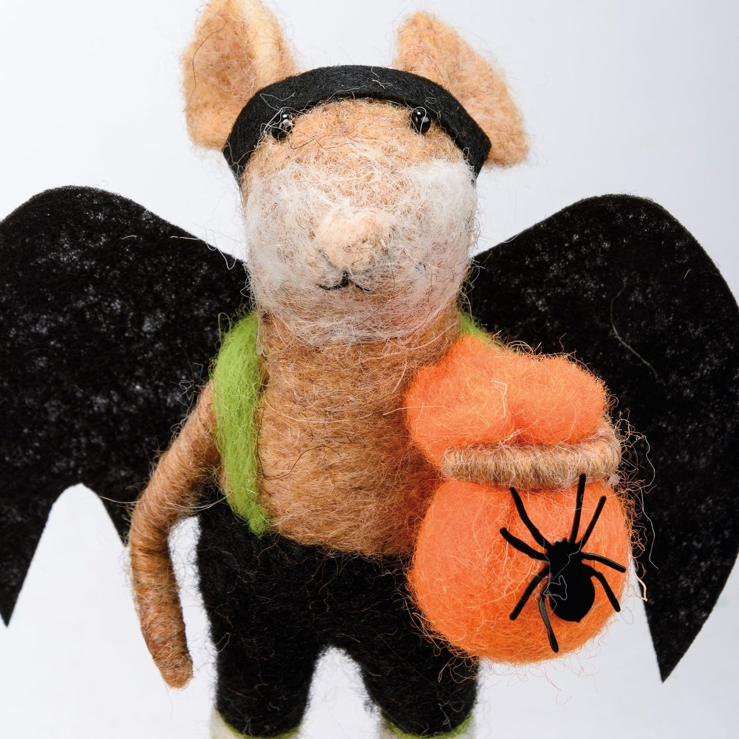 Primitive/Country Halloween Felt Bat Mouse w/ Spider ornament - The Primitive Pineapple Collection