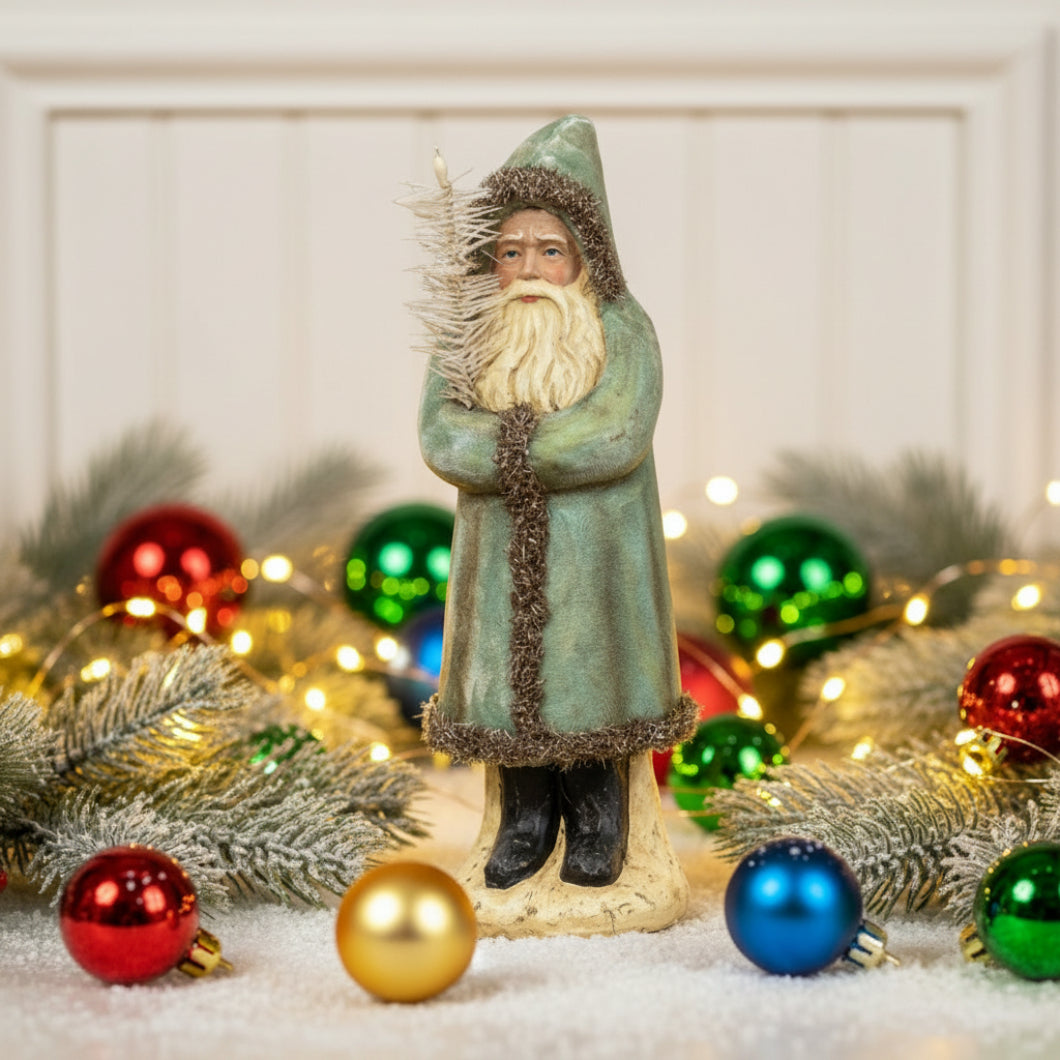 Primitive Christmas Ragon 12" Soft Blue Velvet German Belsnickle Santa Goose Feather - The Primitive Pineapple Collection