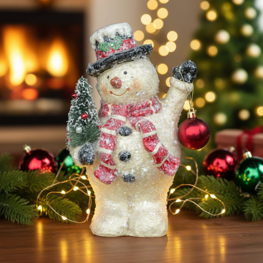 Ragon House Christmas 10" Snowman w/ Tree & Bulb Authorized Dealer - The Primitive Pineapple Collection