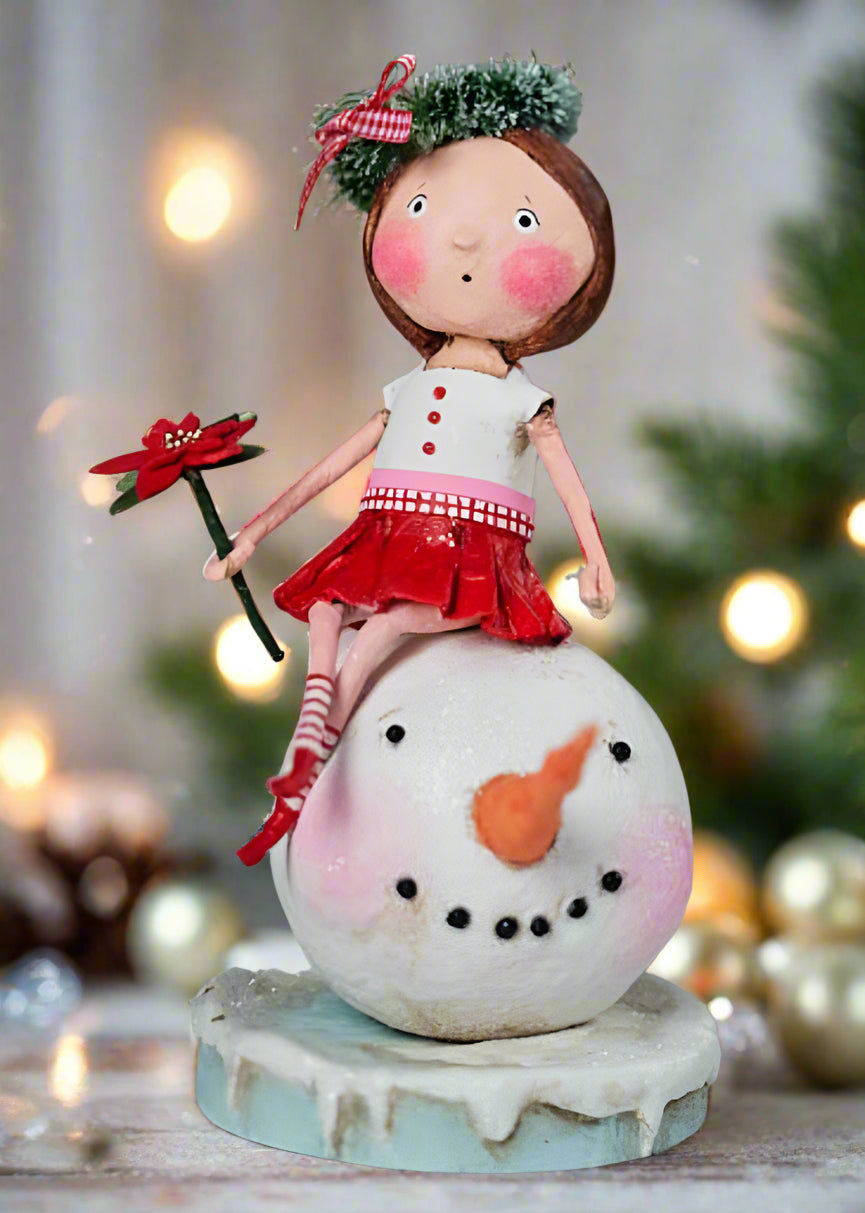 ESC and Company Merry and Bright Girl w/ Snowman Figurine Lori Mitchell - The Primitive Pineapple Collection