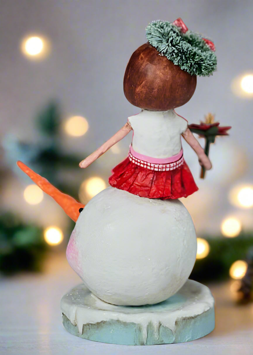 ESC and Company Merry and Bright Girl w/ Snowman Figurine Lori Mitchell - The Primitive Pineapple Collection