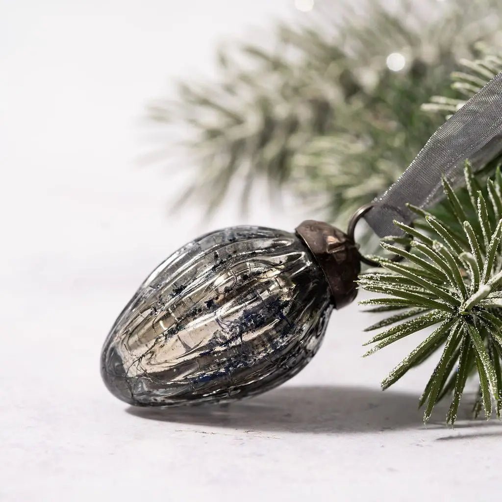 Handcrafted Christmas 1" Vintage Look Glass Pinecone Shaped Ornaments 6 pc set - The Primitive Pineapple Collection