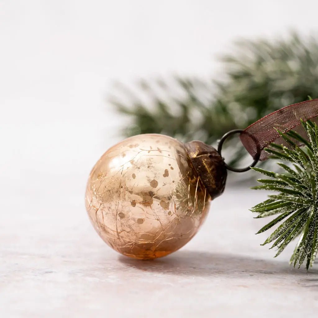 Christmas Handmade 6 pc Small 1" Crackle Glass Ball Ornaments Vintage /Retro Look - The Primitive Pineapple Collection