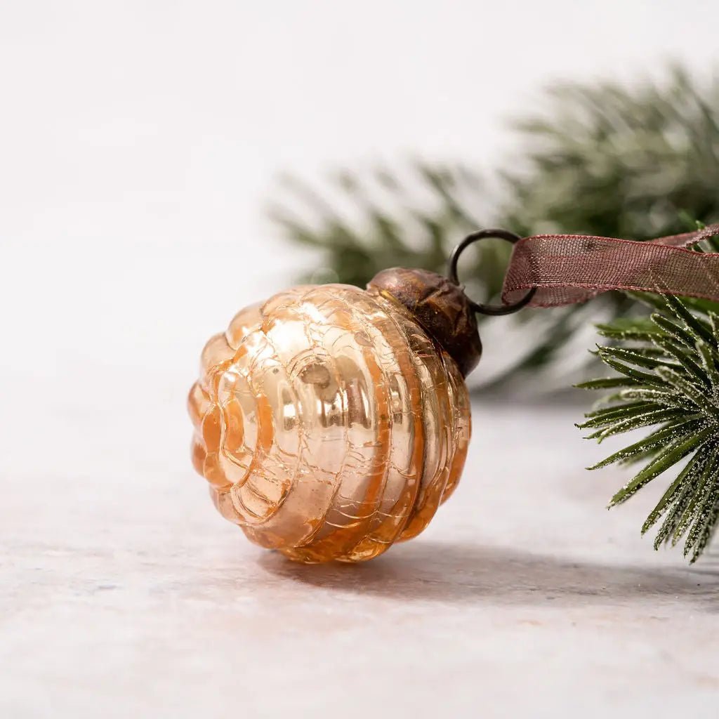 Christmas Handmade 6 pc Small 1&quot; Swirl Glass Ball Ornaments Vintage /Retro Look - The Primitive Pineapple Collection